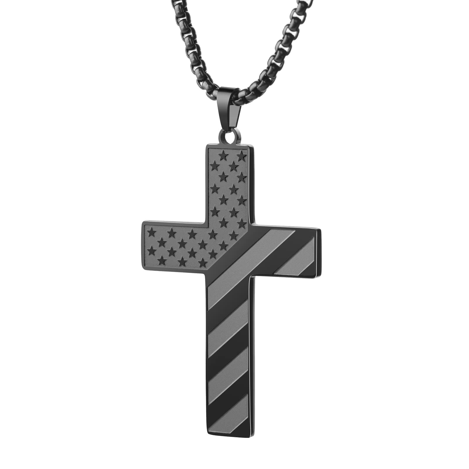 Men's Neriku Black Cross Stainless Steel 18K Gold Plated American Flag Pendant Necklace 18"-24" Jewelry