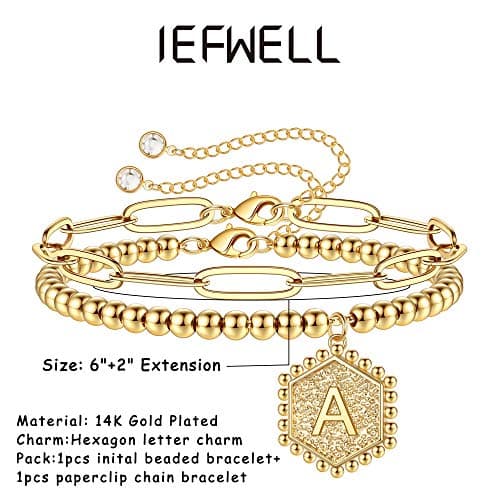 IEFWELL 14K Gold & Silver Rose Gold Initial Bracelets for Women & Teen Girls