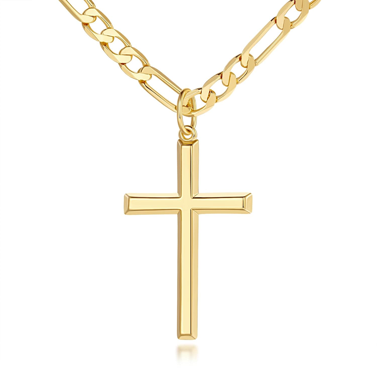 Verniflloga Men's 14k Gold Large Cross Figaro Chain Necklace 20-24 Inch