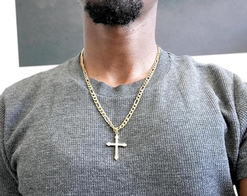 ADORATO JEWELRY 24K Gold Figaro Cross Pendant Necklace for Men & Women Miami Cuban Link