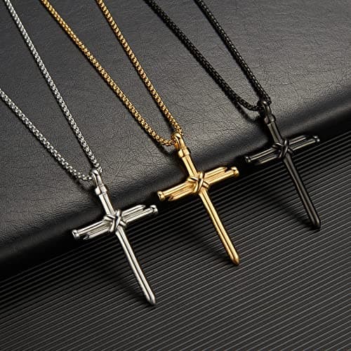 AZFVBQL Men's & Women's Stainless Steel Cross Necklace Pendant Jewelry