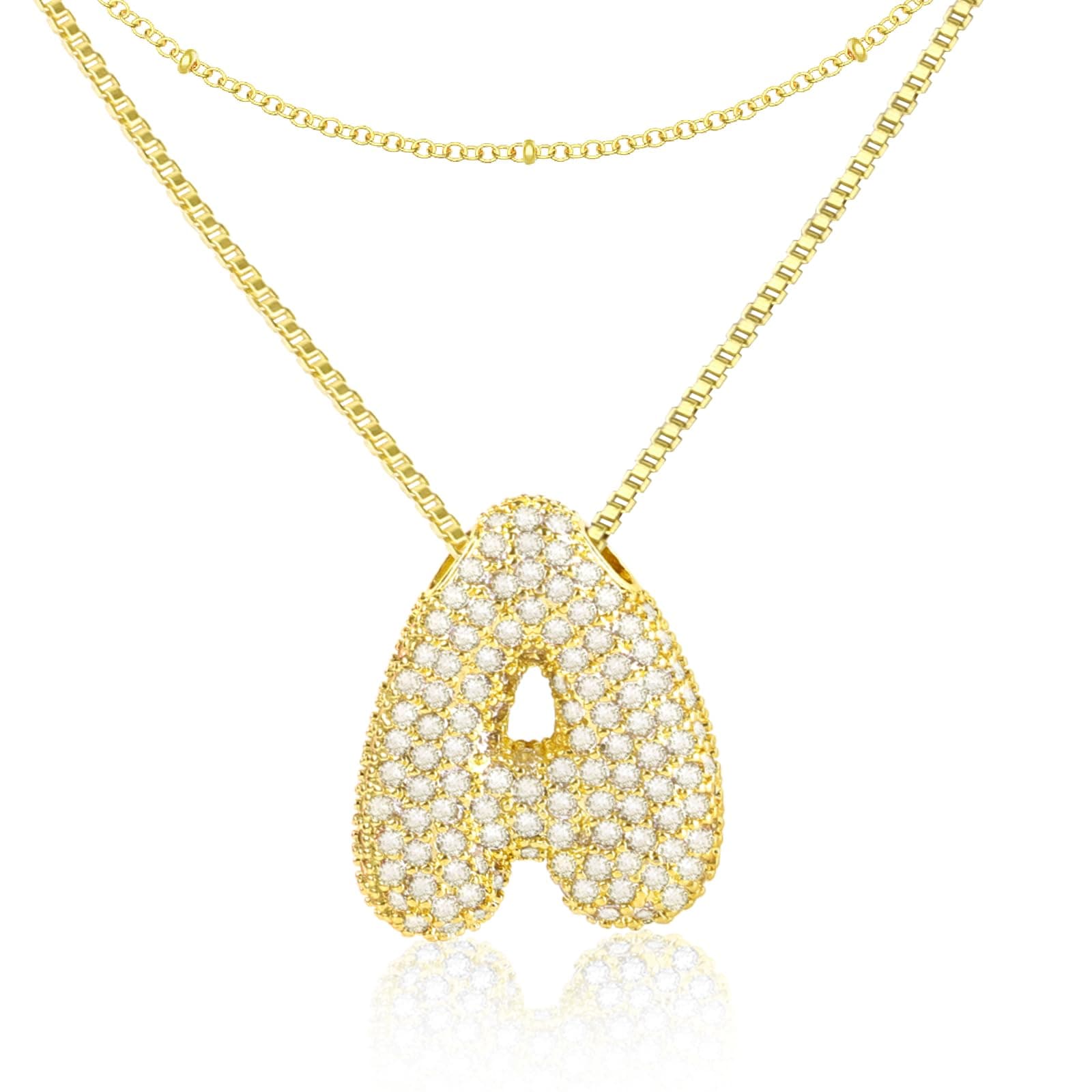 CandyHome Gold Plated Initial Layered Necklace for Women A-Z CZ Pendant Personalized Gifts
