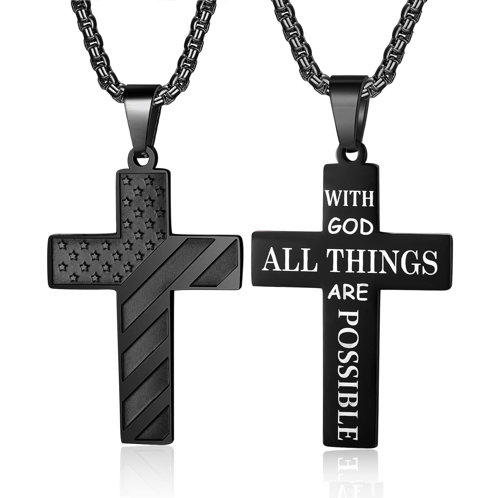 ZRAY American Flag Cross Necklace for Men Stainless Steel Chain Patriotic Jewelry