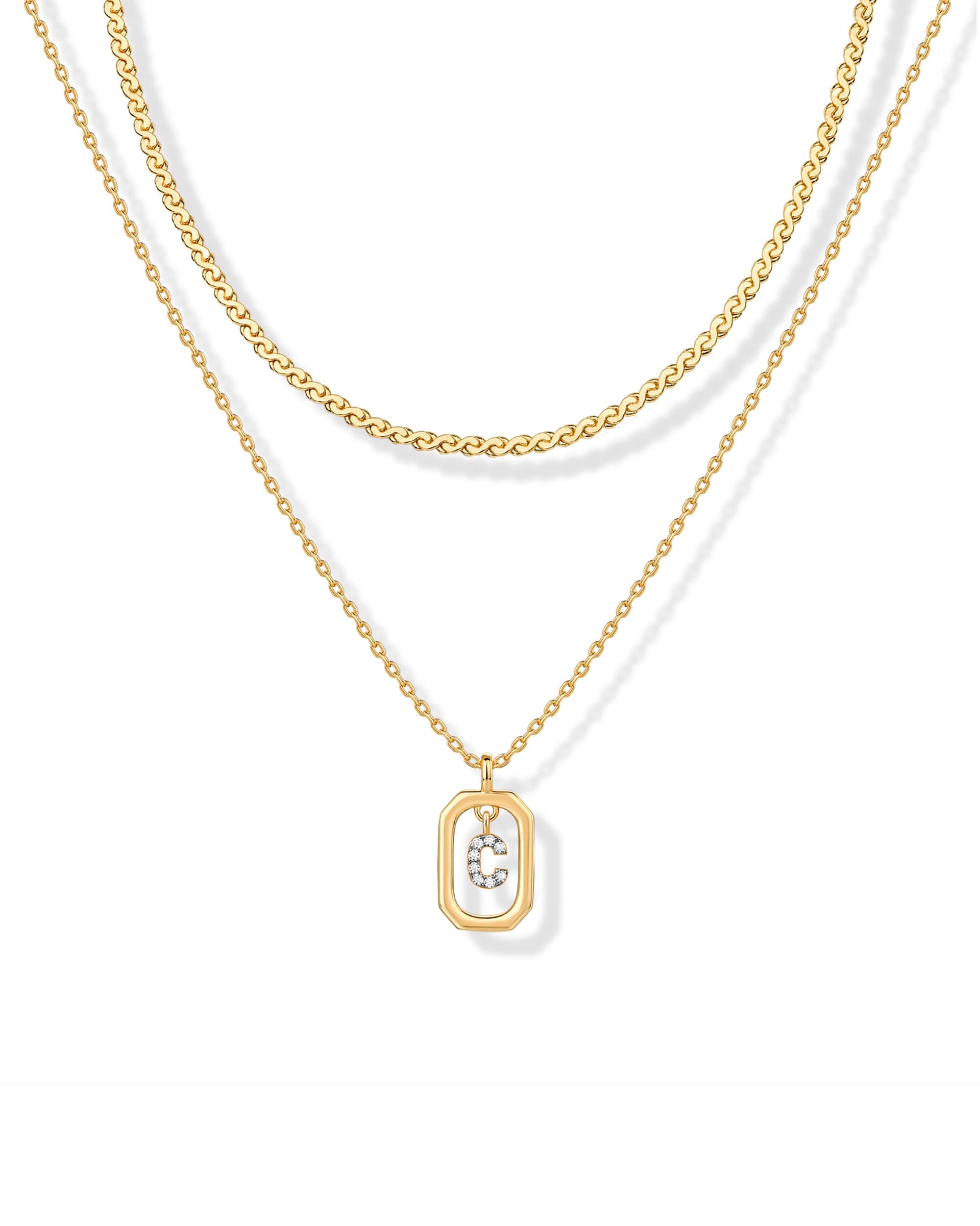 PavoI 14K Gold Plated CZ Letter Pendant Necklace for Women