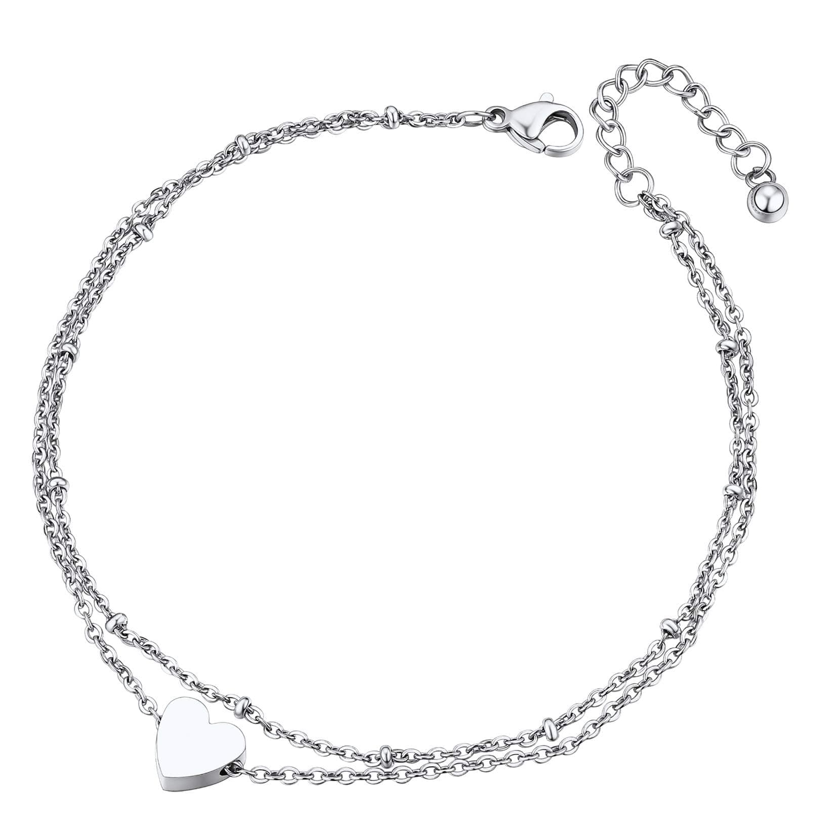 ChainsPro Women's S925 Sterling Silver Adjustable Heart/Moon/Handcuff Anklet, Summer Jewelry Gift Box