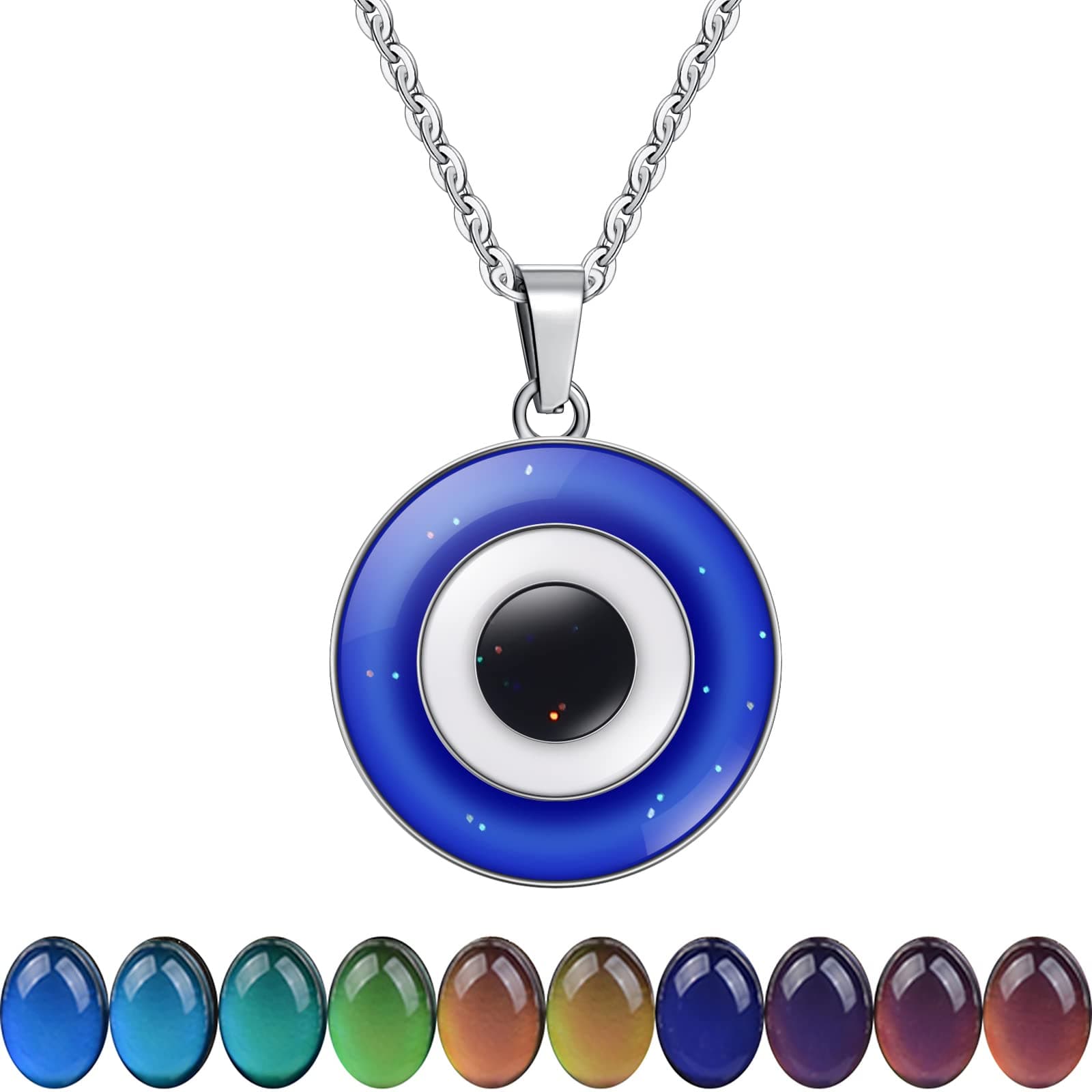 FM42 Temperature Sensing Color-Changing Pendant Necklace with Stainless Steel Chain