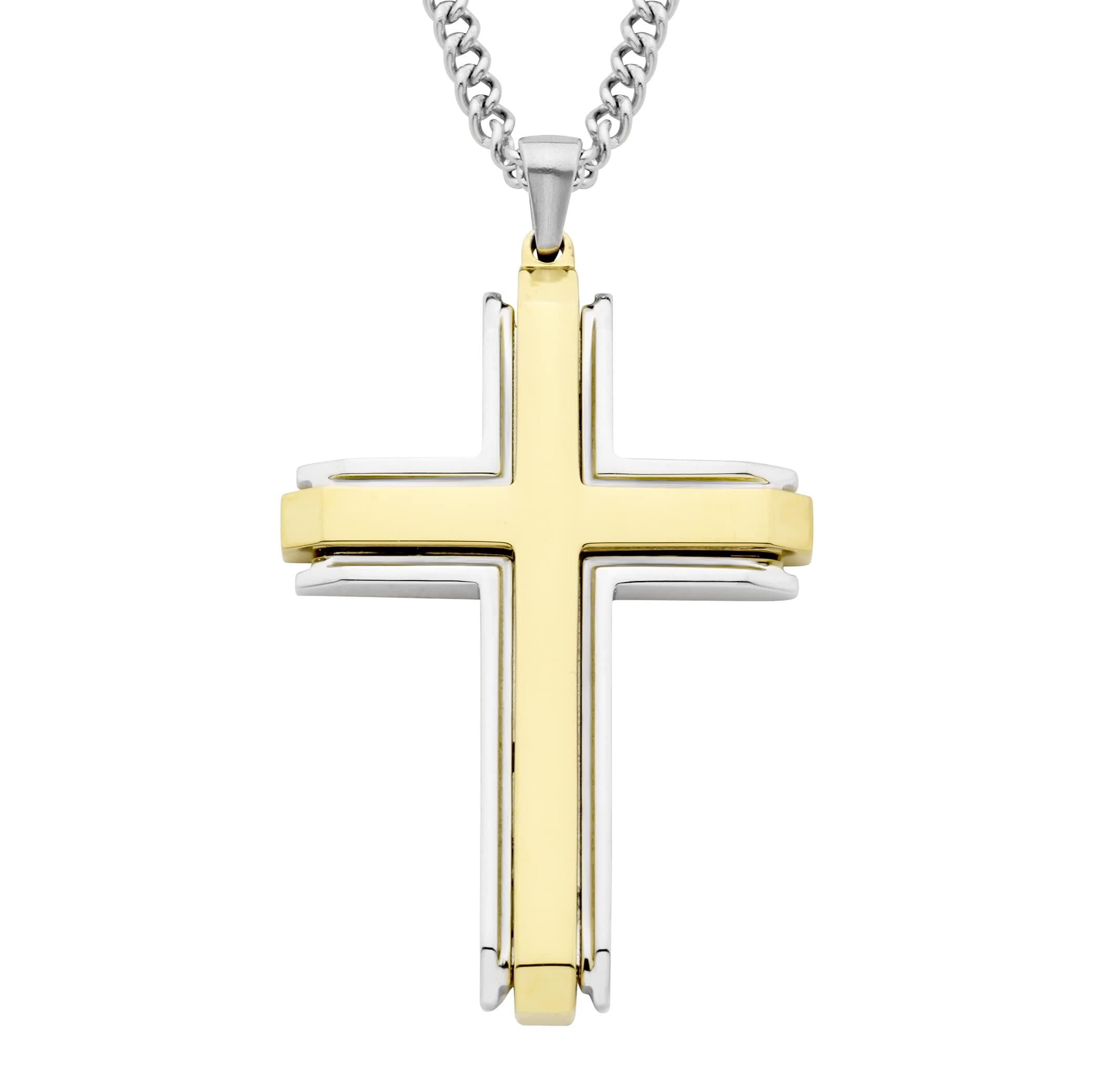 Boston Bay Diamonds Men's Cross Pendant Necklace, 316L Stainless Steel, 24" Curb Chain