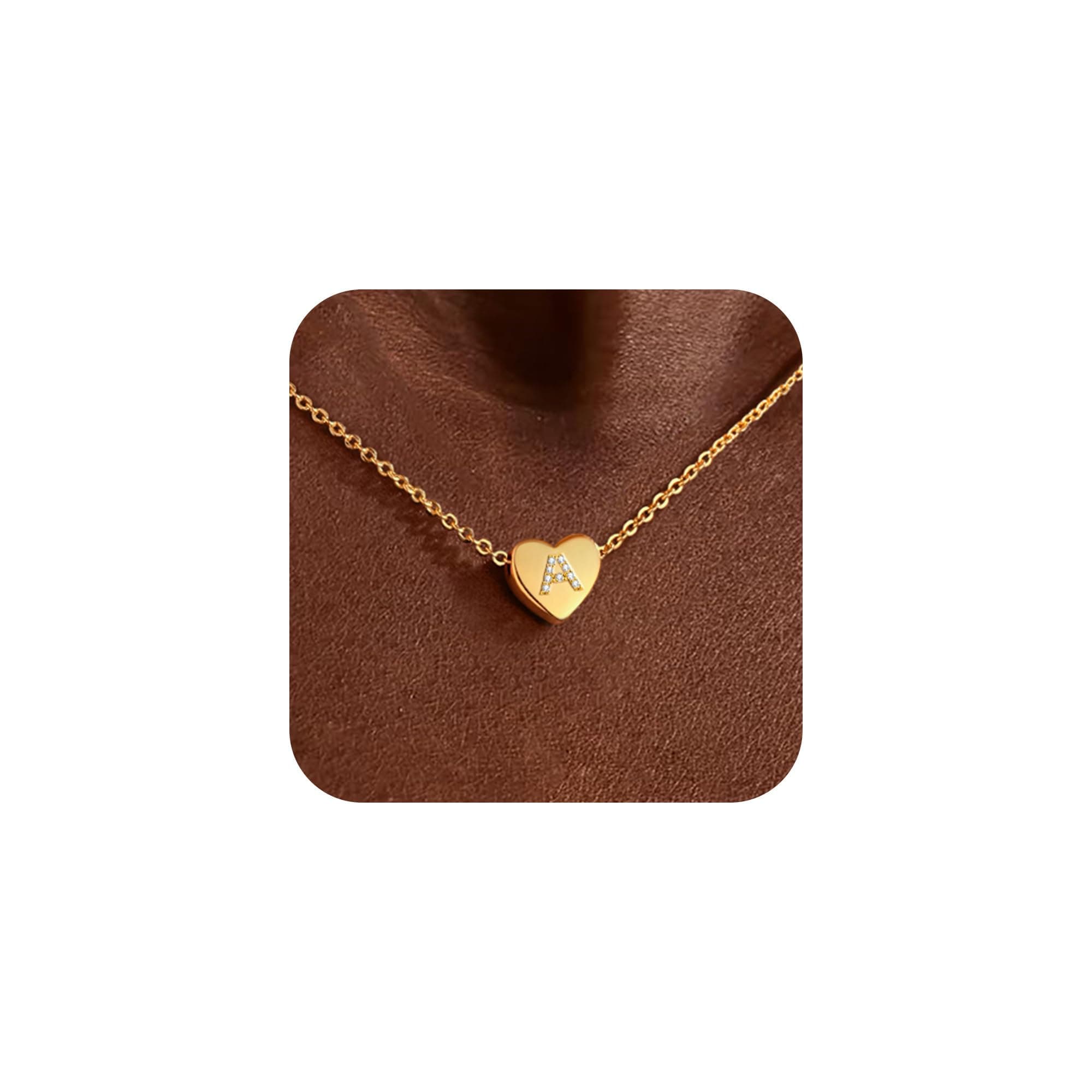 Mooham Initial Heart Cubic Zirconia Pendant Necklace for Women