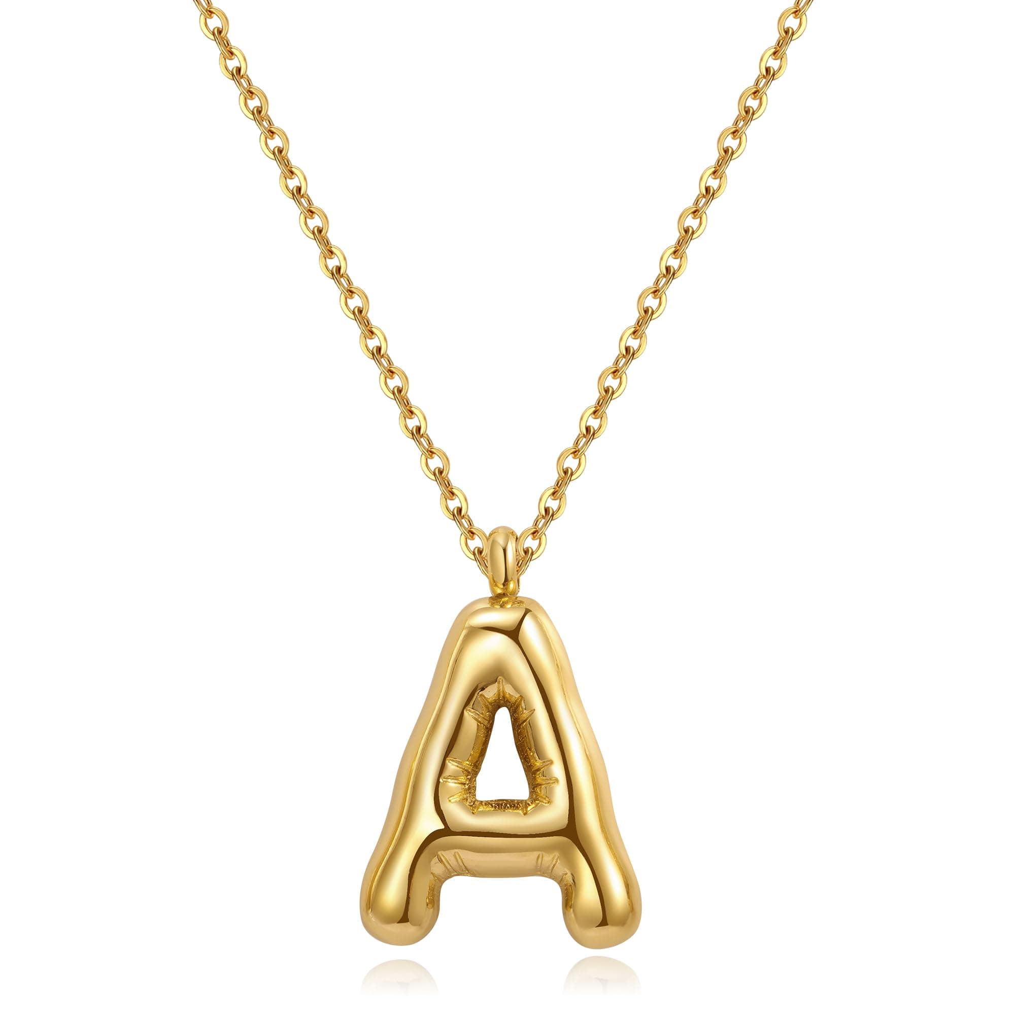 YeGieonr Tarnish-Free Gold Stainless Steel Initial Necklace with Bubble Letter Pendant