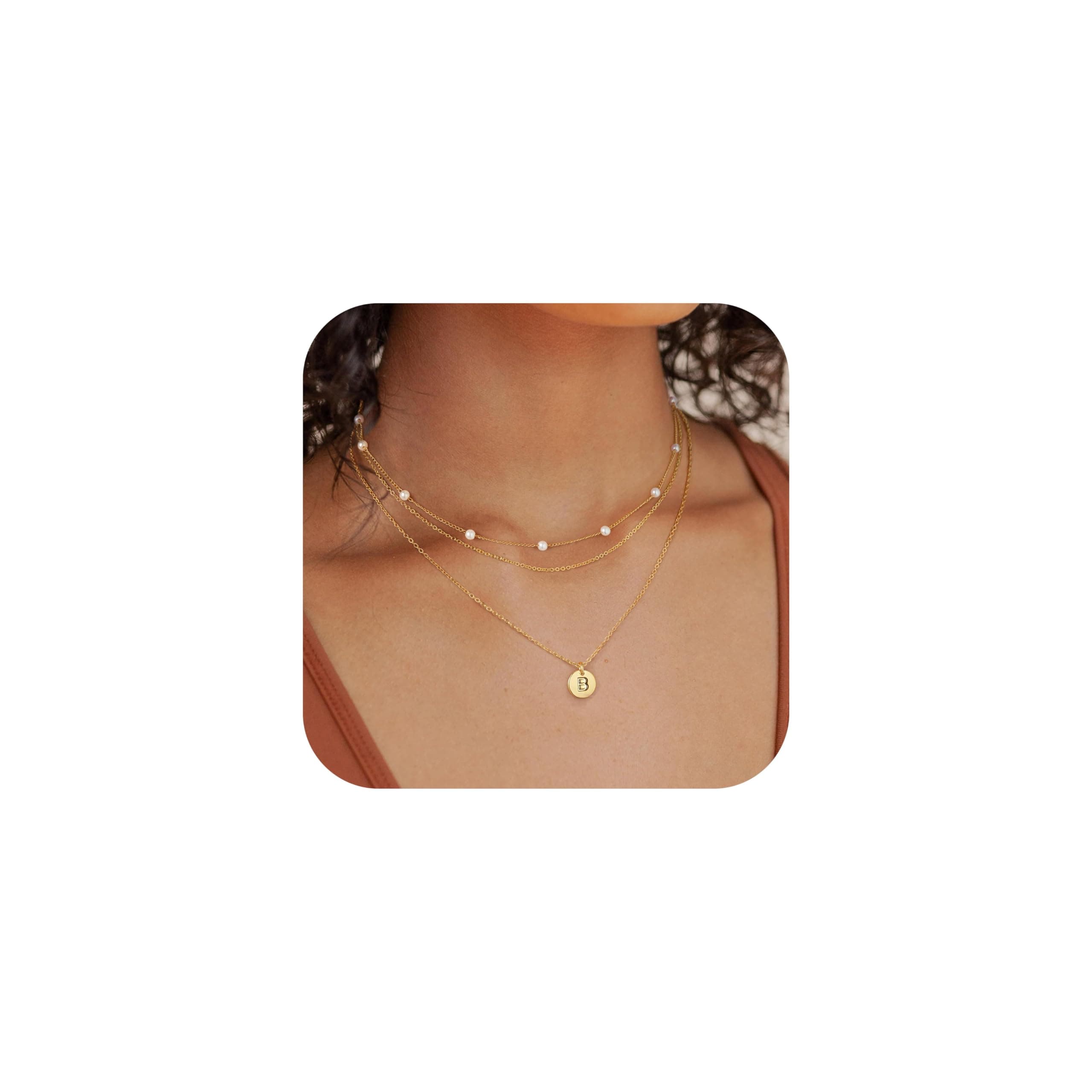Turandot Layered Pearl Necklaces for Women A-Z Initial Pendant Gifts