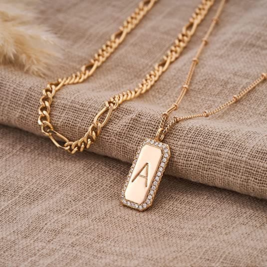 TONTMY STUDIOS 14K Gold Plated Figaro Chain Initial Necklace Set