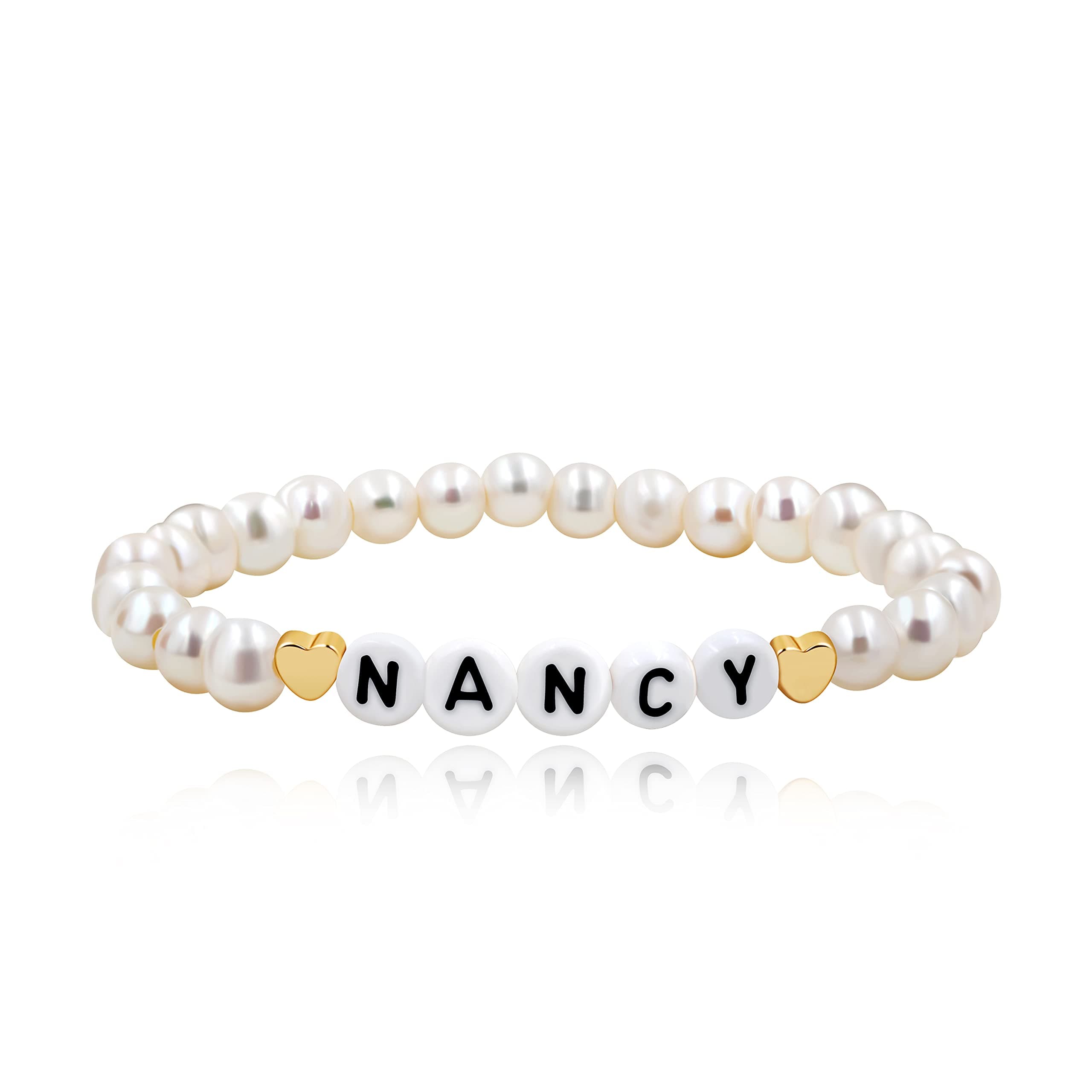 Personalized Name Bracelet with Natural Pearl and Afghan Jade for Women