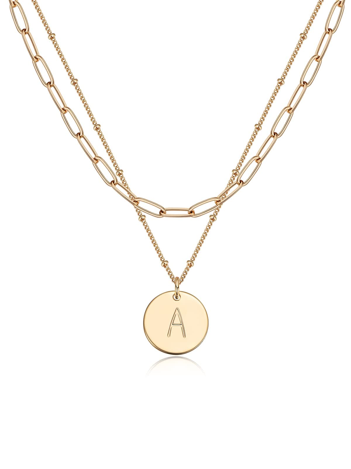 MEVECCO 18K Gold Plated Double Layered Initial Necklace Gift for Women