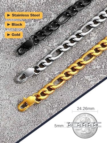 Men's 18K Gold Plated Figaro Chain Necklace 3mm-9mm, 16"-30"