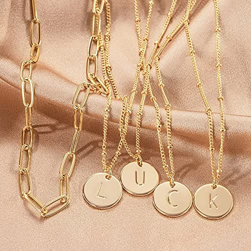 MEVECCO 18K Gold Plated Double Layered Initial Necklace Gift for Women