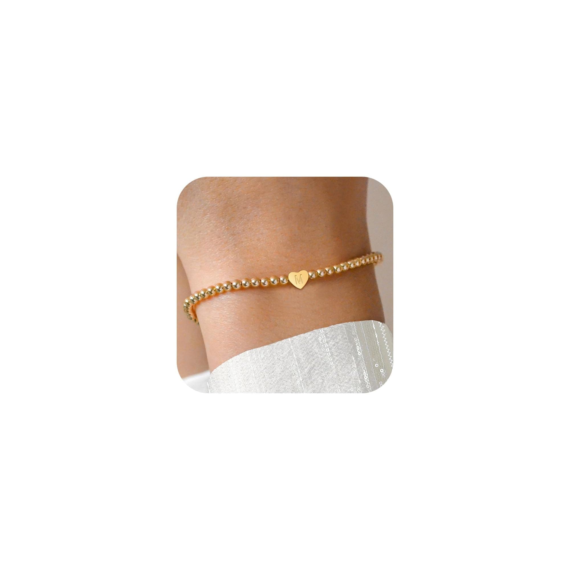 JNZSSWHJJH Heart Initial Bracelets for Women & Teen Girls - 14K Gold Plated Jewelry