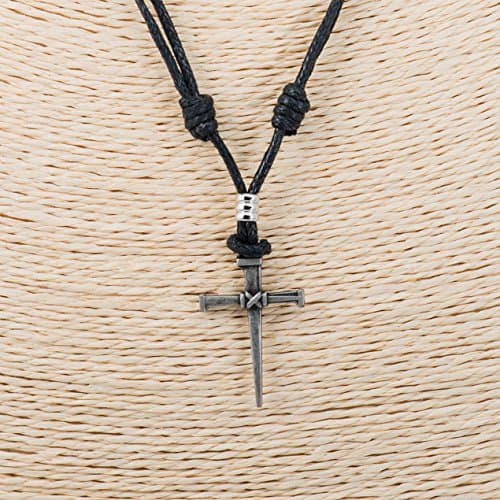 BlueRica Adjustable Cord Necklace with Nail & Cross