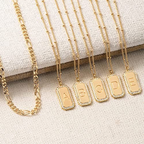 TONTMY STUDIOS 14K Gold Plated Figaro Chain Initial Necklace Set