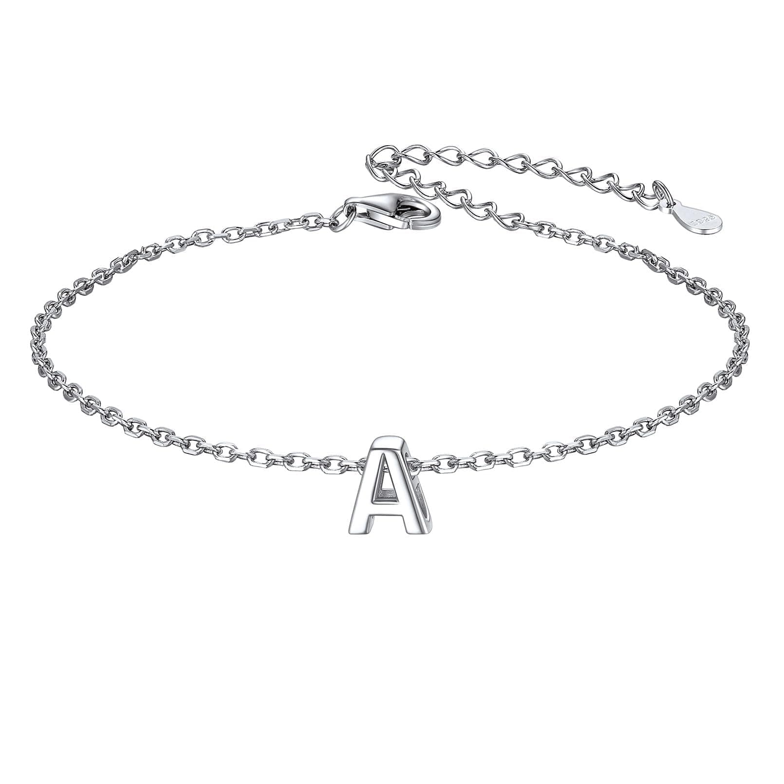 Chic Silver Initial Bracelet 925 Sterling Personalized Jewelry Gifts