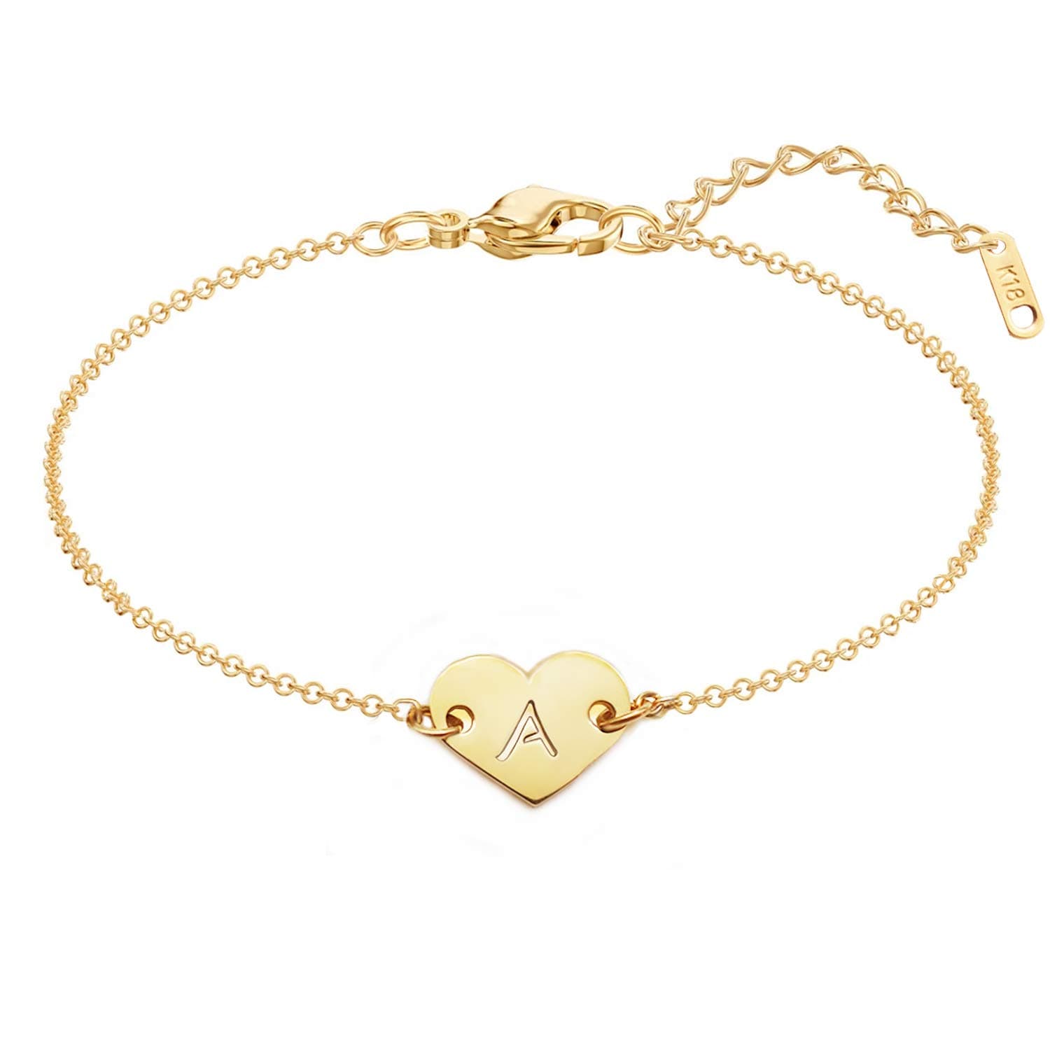 MOMOL Heart Initial 18K Gold Plated Charm Bracelet for Women