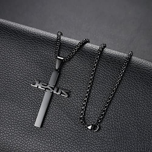 Stainless Steel Jesus Cross Pendant Necklace for Men & Women, 20-24 Inches Rolo Chain, Christian Gifts