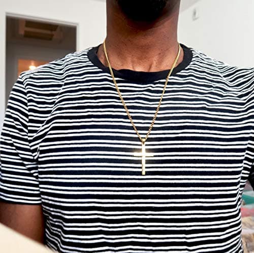Miami Cuban Link Diamond Cut 18K Gold Chain Cross Pendant Necklace