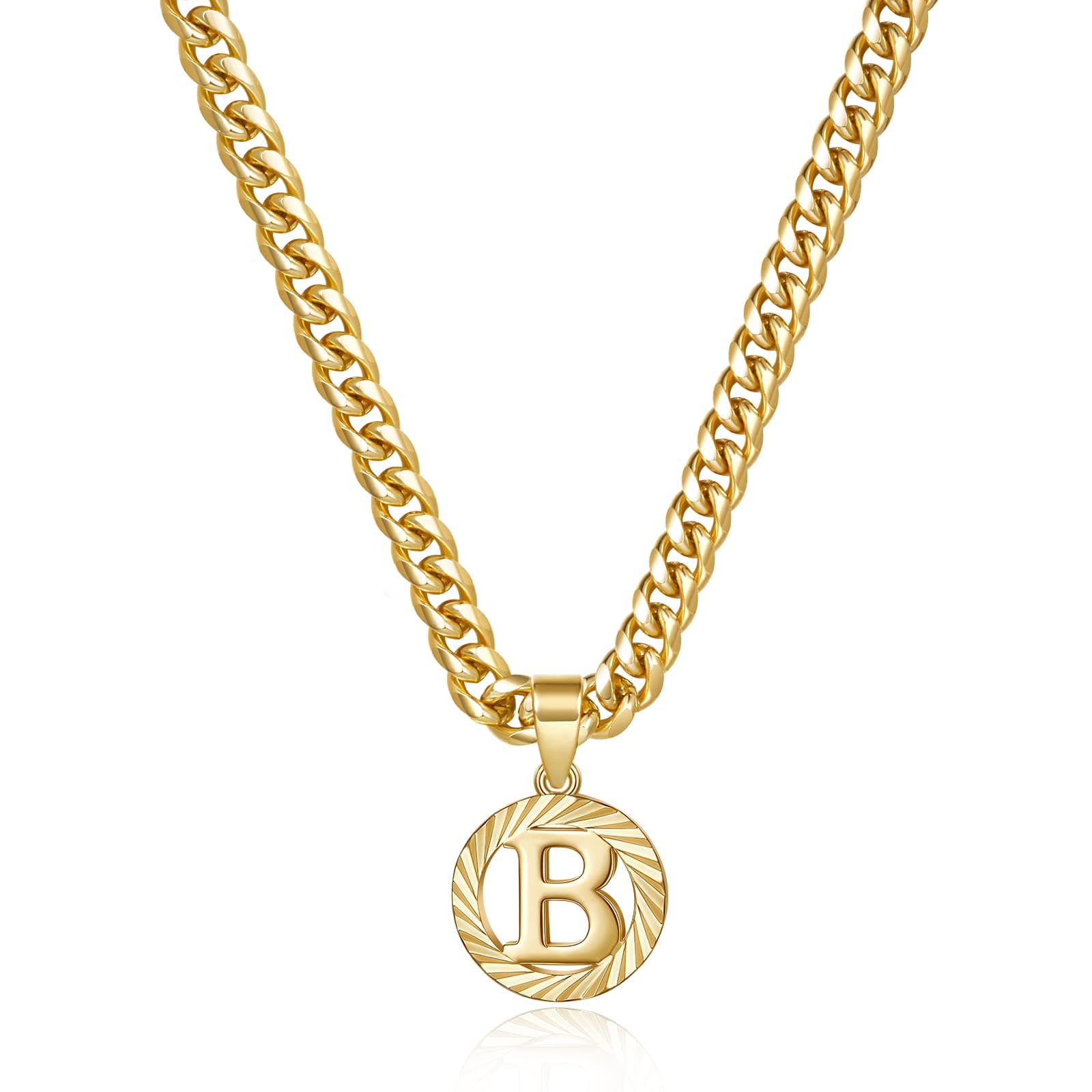 KissYan 14K Gold Plated Round Letter Pendant Necklace Alphabet A-Z Women Men