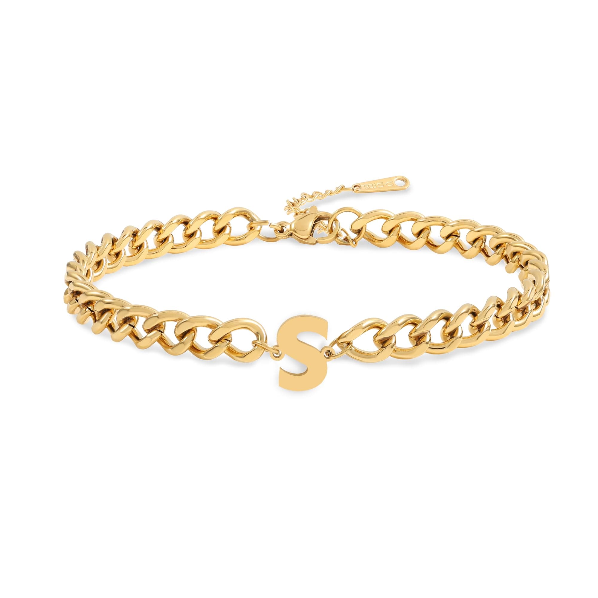 Jwicklirrng Men's 18K Gold Plated Letter Charm Bracelet A-ZAdjustable Cuban Chain for Boyfriend or Father