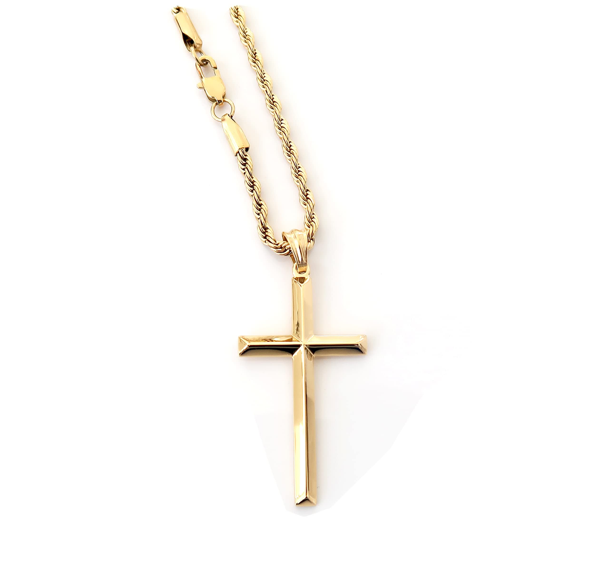ADORATO 14K Gold Rope Chain Cross Pendant Necklace for MEN