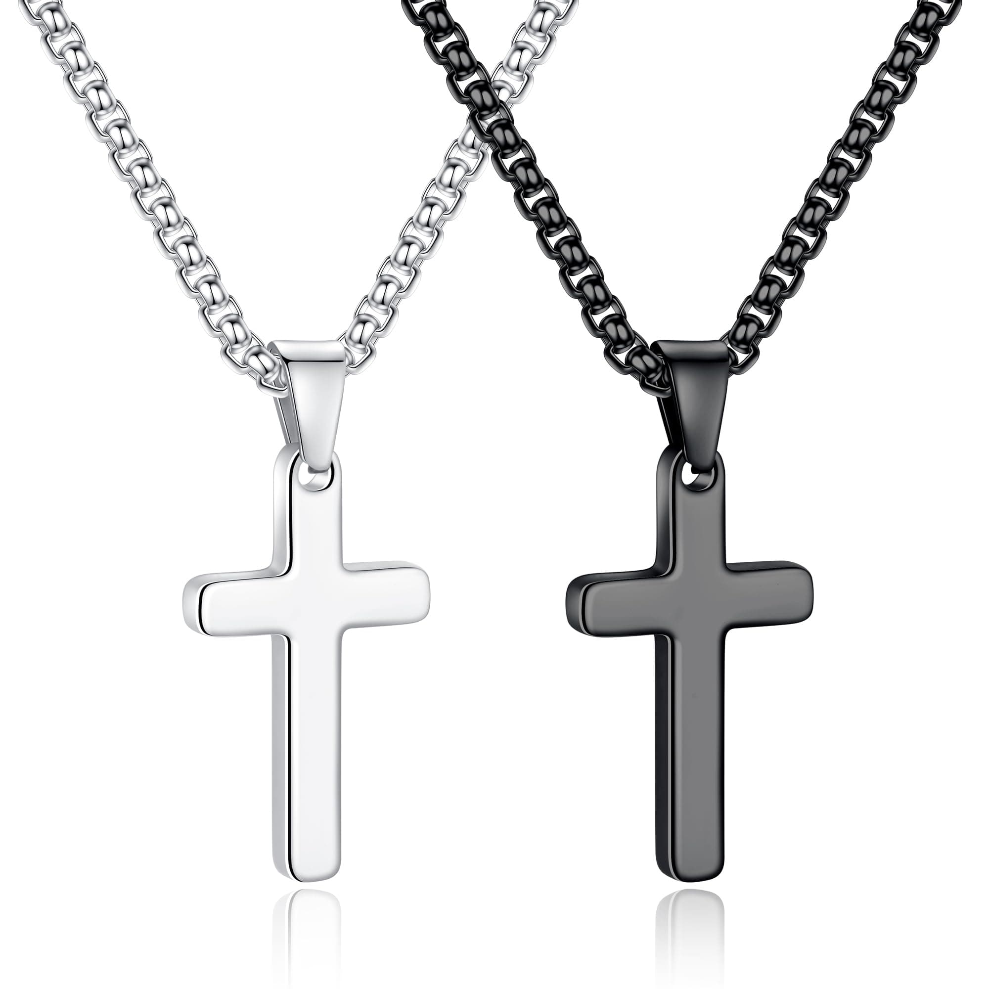 Yooblue Men's Silver Black Gold Stainless Steel Cross Necklace 2Pcs/3Pcs