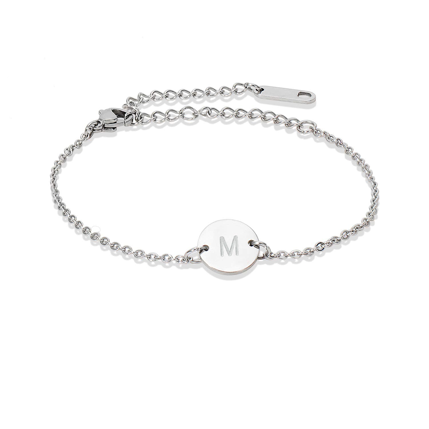 Glimmerst Stainless Steel Personalized Initial Disc Bracelet for Women