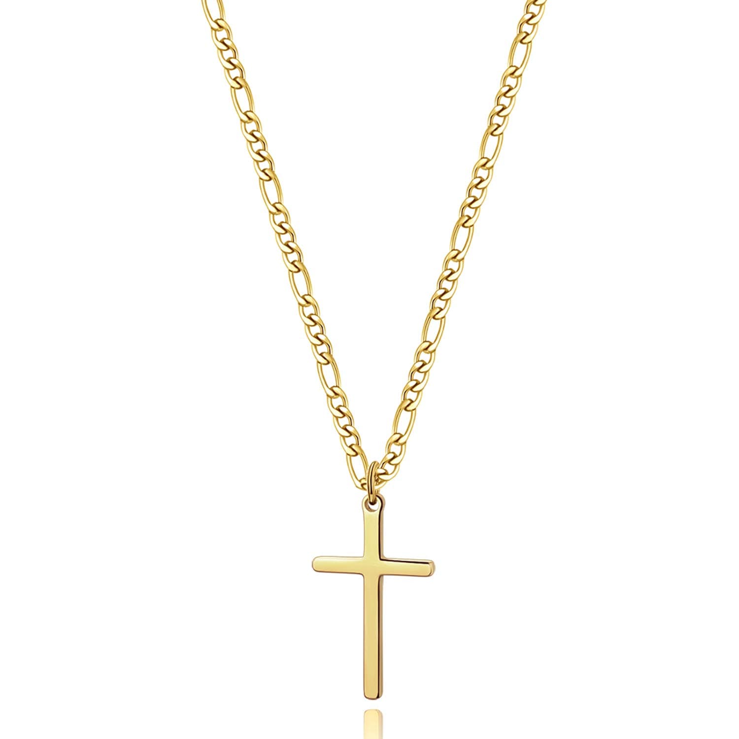 Joxevyia 14K Gold Filled Cross Necklace Figaro Chain Simple Faith Gift