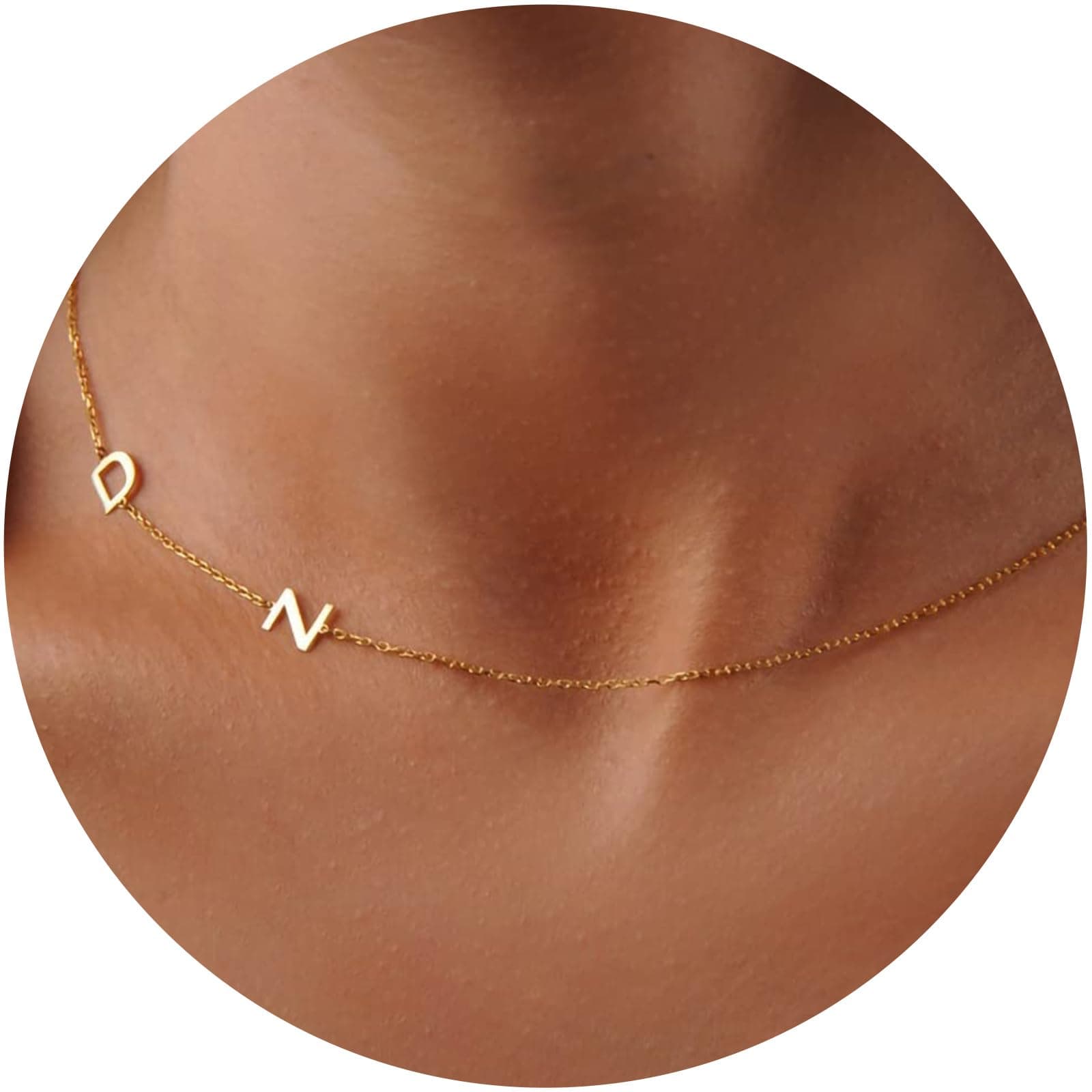 ProJewelry Dainty Sideways Initial Pendant Personalized 18K Gold Plated Necklace Custom Name Gift for Girls