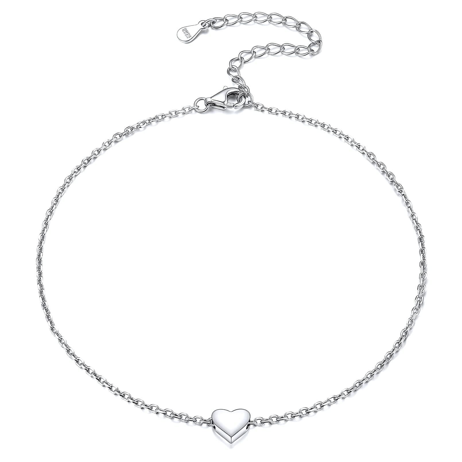 Chic Silver Personalized 925 Sterling Silver Tiny Heart Anklet for Women, Silver/Gold/Rose Gold (With Gift Box)