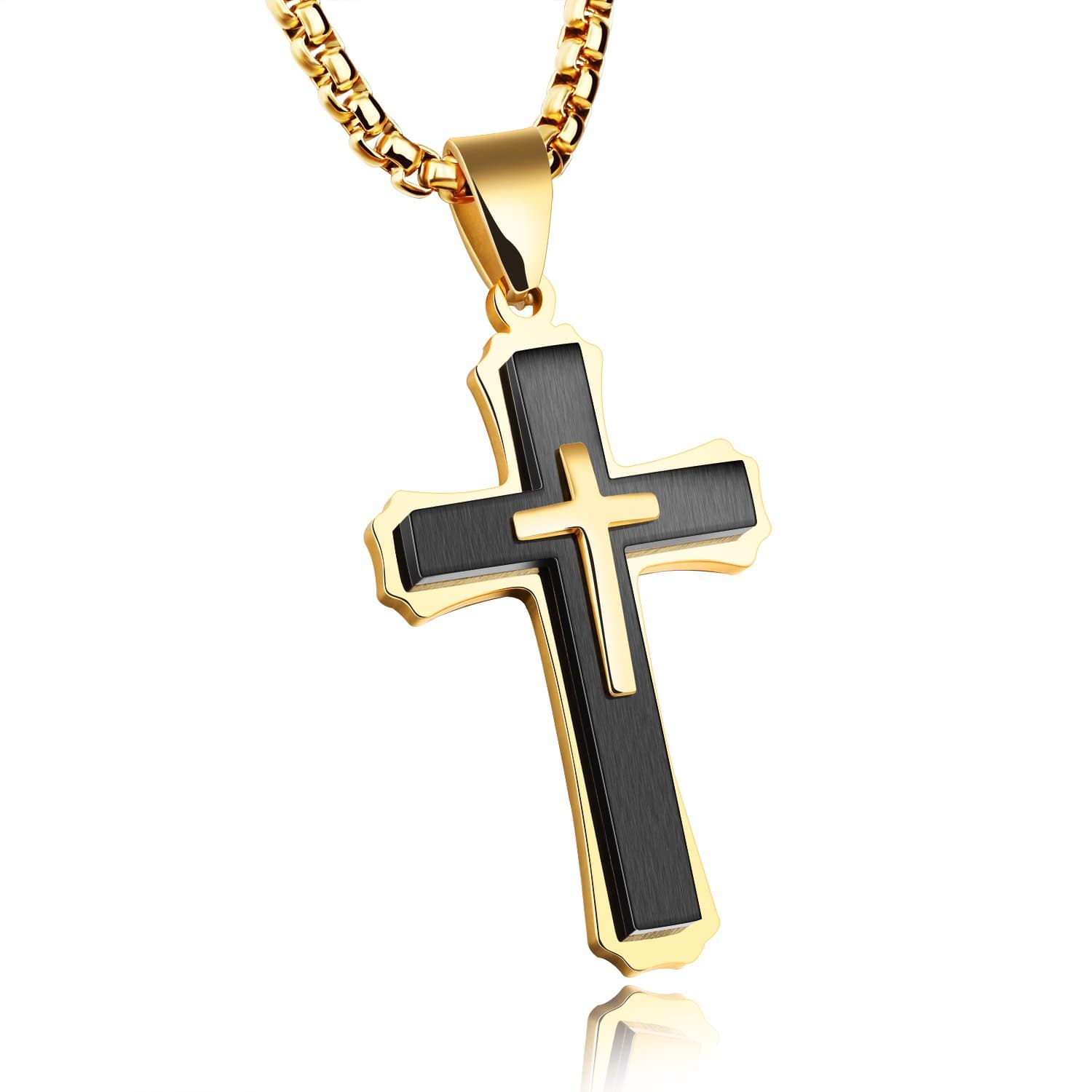 Large Stainless Steel Cross Pendant Necklace for Men and Women