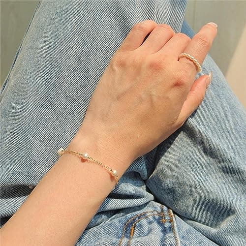 HLJEO 14K Gold Evil Eye Pearl Bracelet for Women