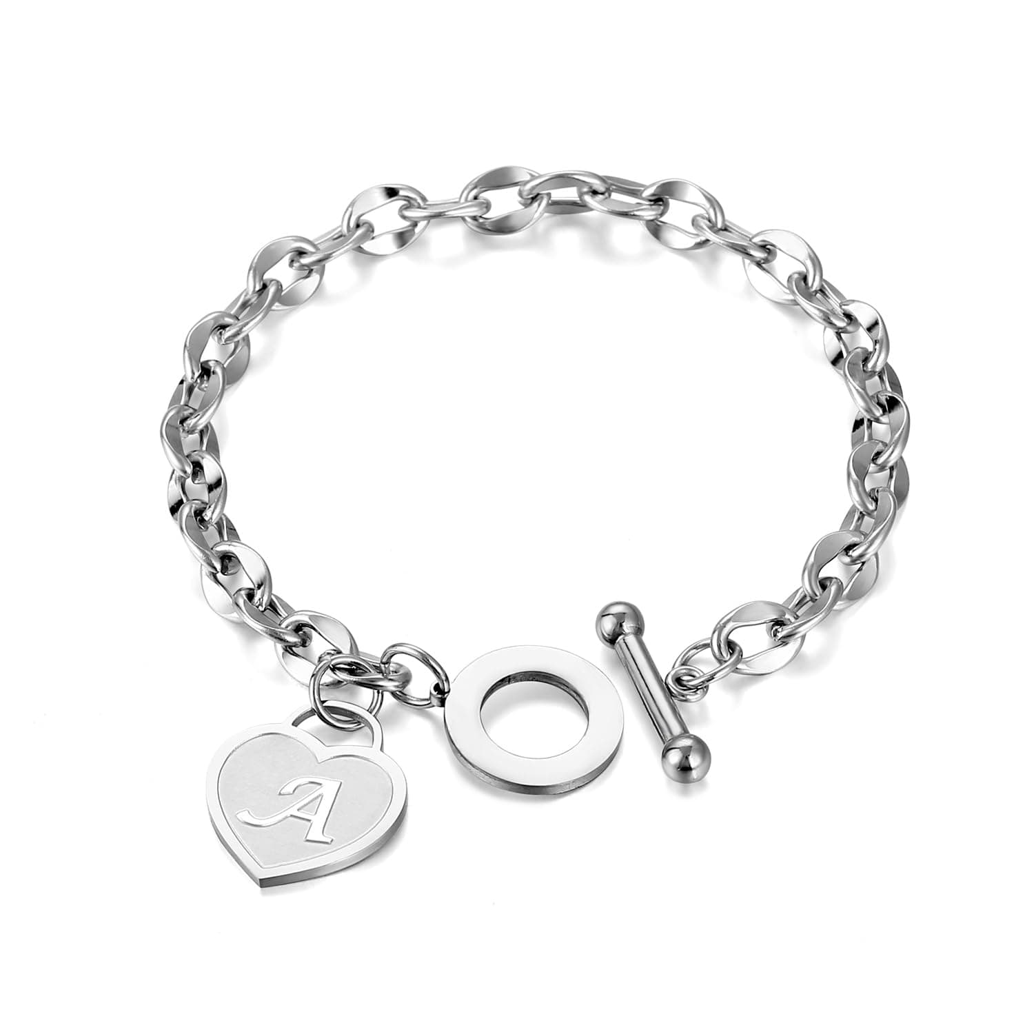 Yipima Heart Charm Name Bangle Bracelet for Women 14K Gold/Silver Tone