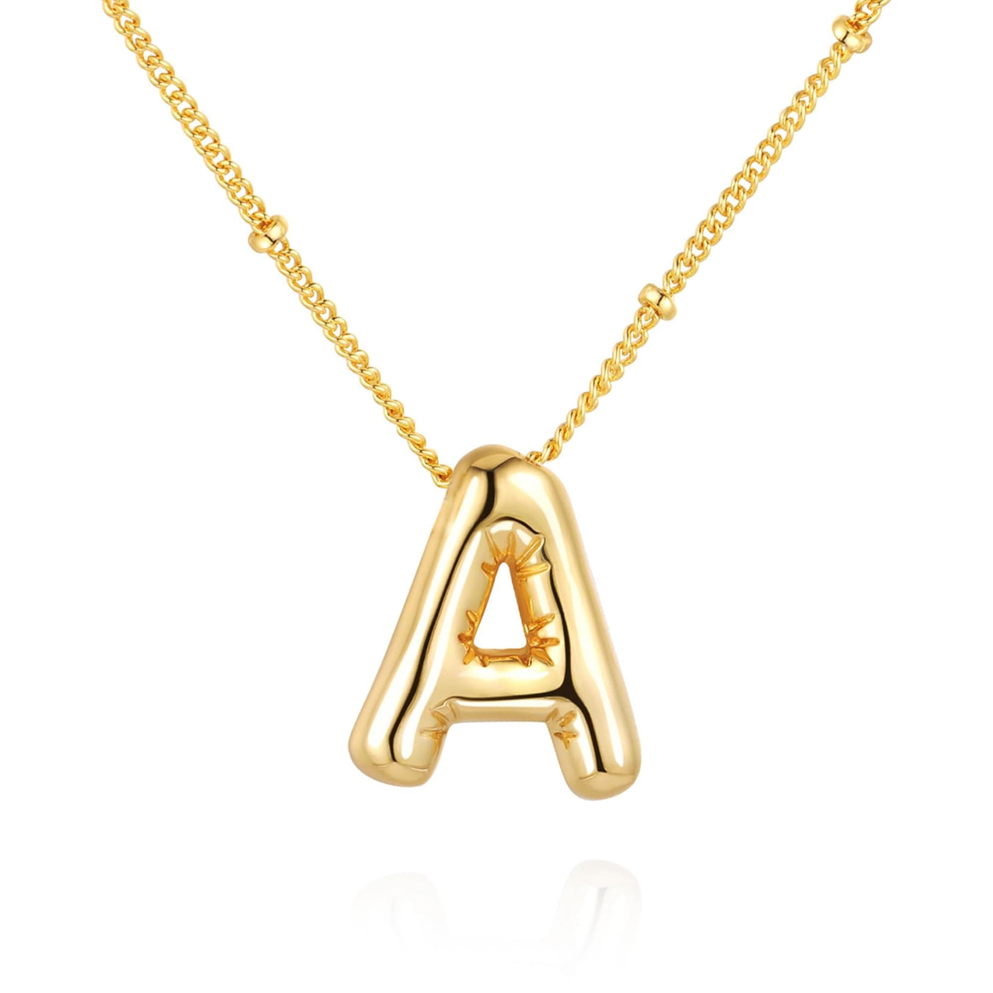 Qyalie Gold Plated Chunky Bubble Initial Letter Necklace for Women