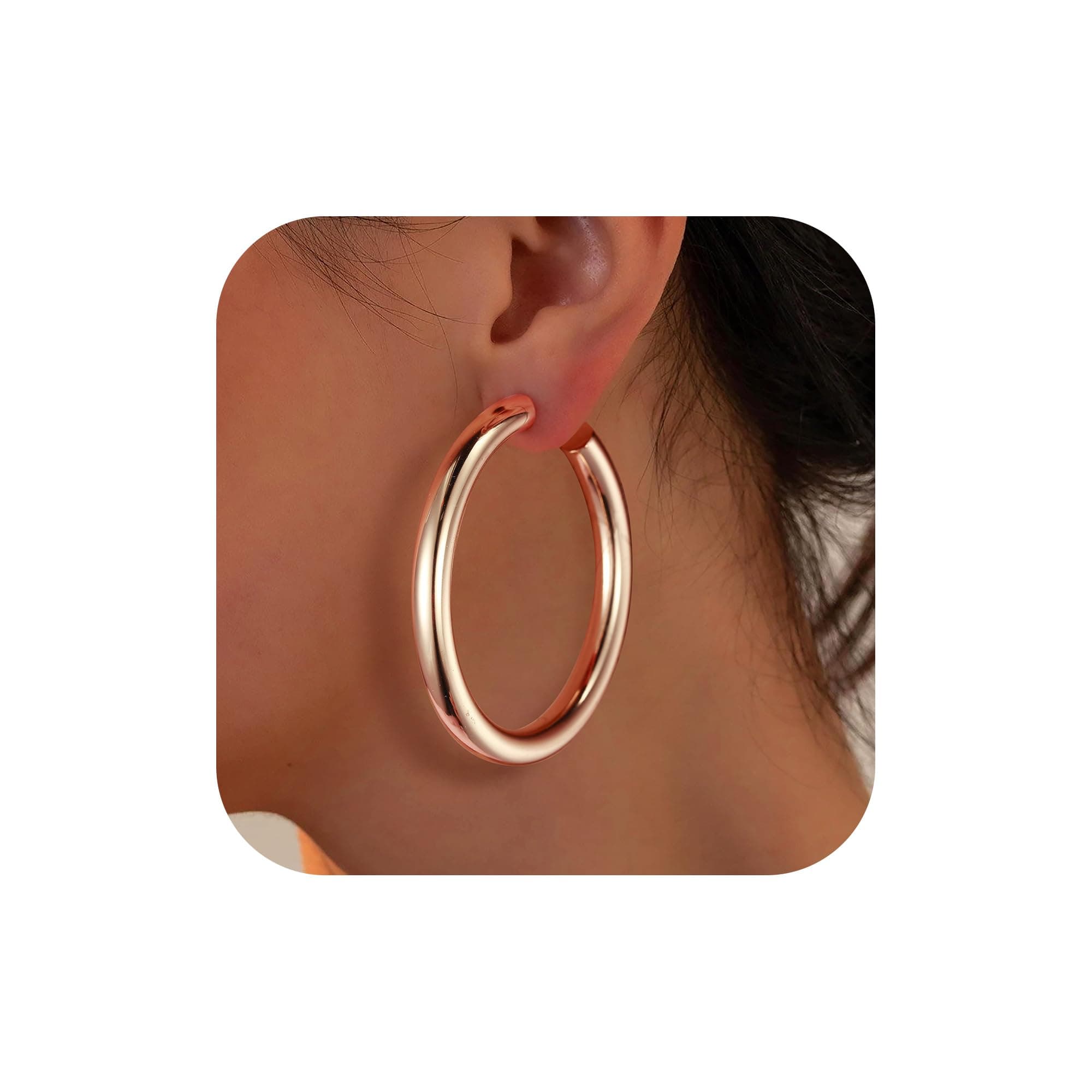 Ursteel 14K Rose Gold Plated Chunky Hoop Earrings for Women