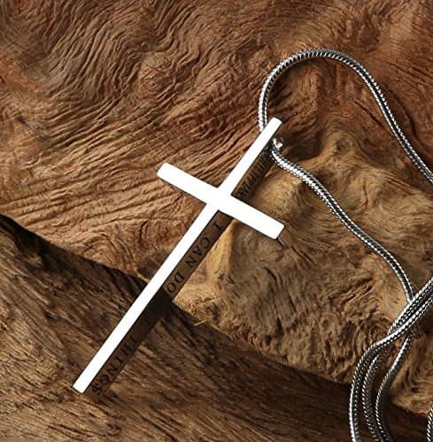 HZMAN Philippians 4:13 Strength Cross Pendant Stainless Steel Necklace