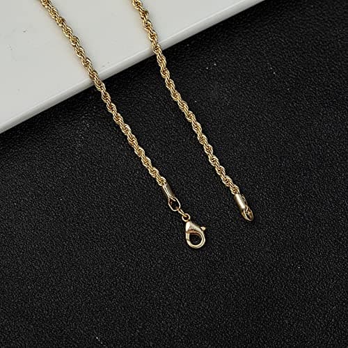 Kelistom 18K Gold Plated Rope Chain Anklet, 3mm SS Bracelet, 9-11 inches