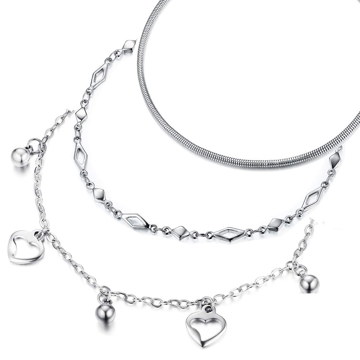 Hoduar 14K Gold Plated Stainless Steel Ankle Bracelet Set