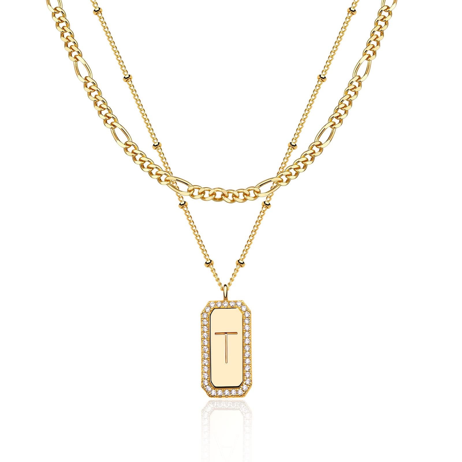 TONTMY STUDIOS 14K Gold Plated Figaro Chain Initial Necklace Set