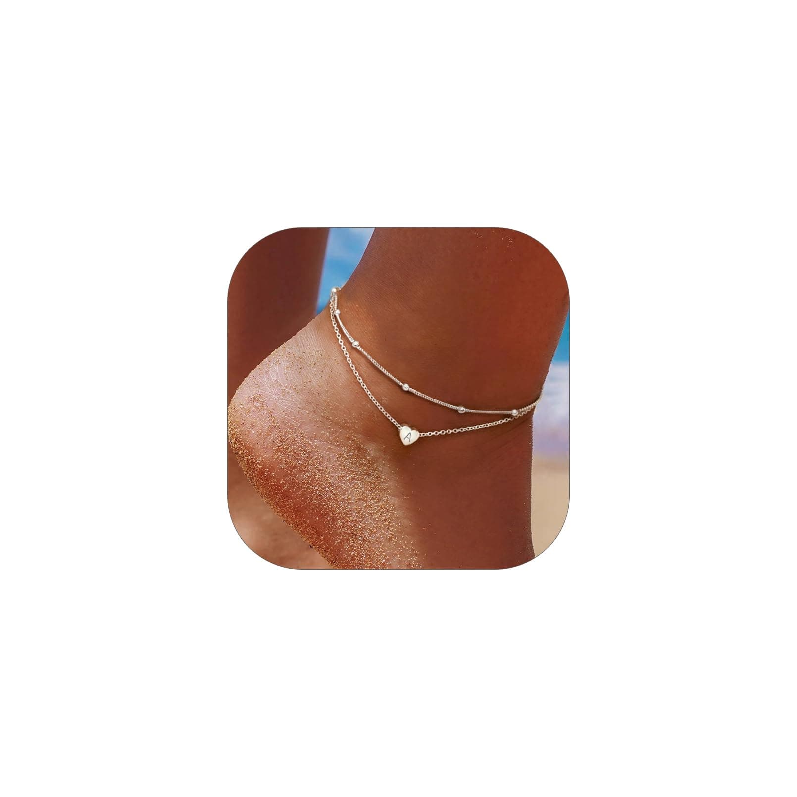 Stylish Women's 925 Sterling Silver Heart Anklets with Beads (Gift Box Included)