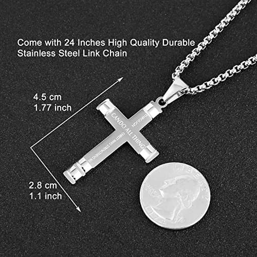 HZMAN Philippians 4:13 Strength Pendant Stainless Steel Necklace, 3 Colors