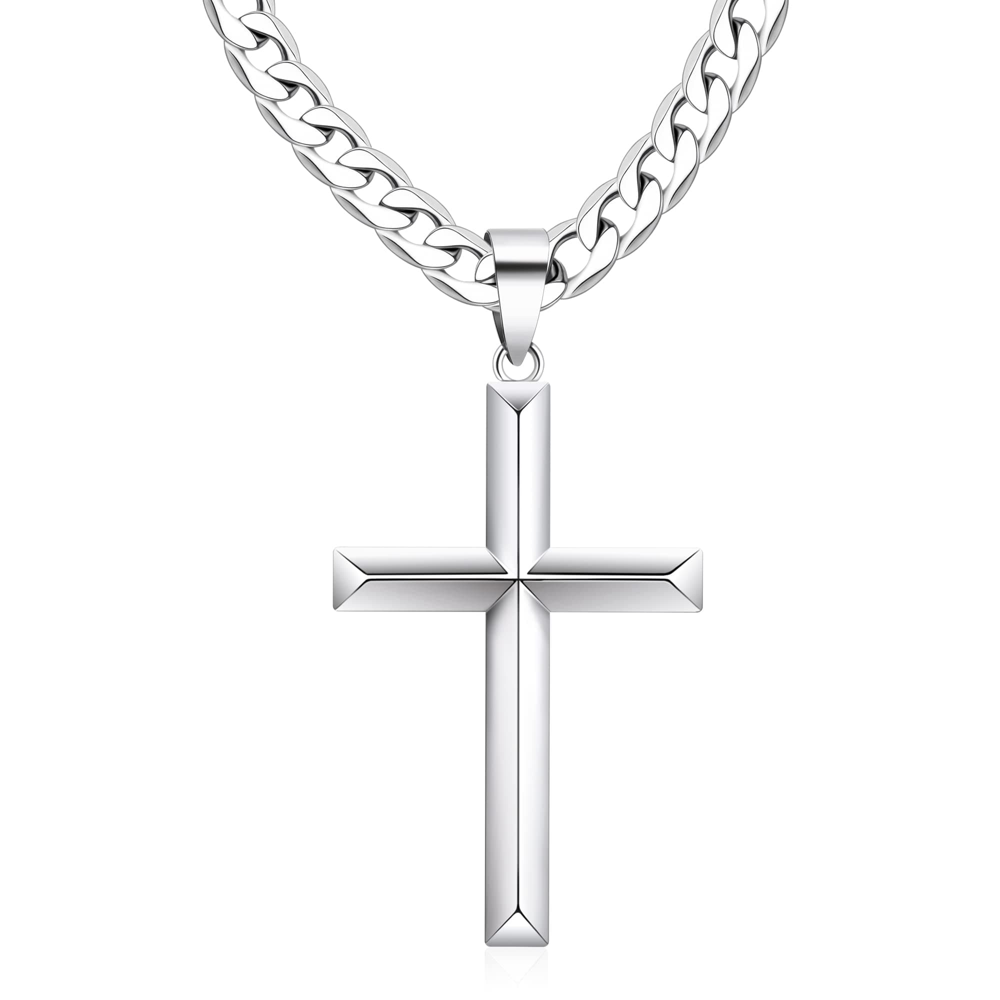 Cameido Sterling Silver Cross Necklace for Men & Women with Stainless Steel Chain Jewelry 16-28 Inches