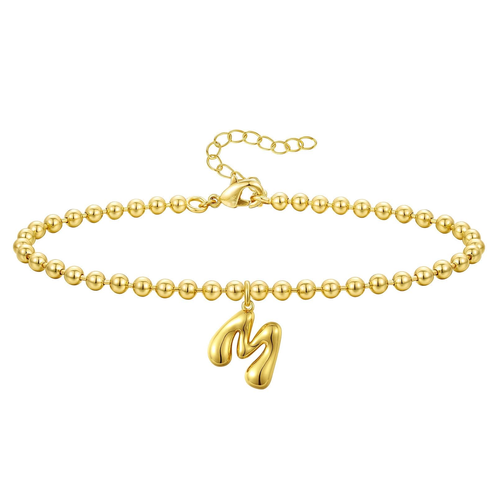 KissYan 14K Gold Plated Beaded Initial Bracelets A-Z Dainty Jewelry
