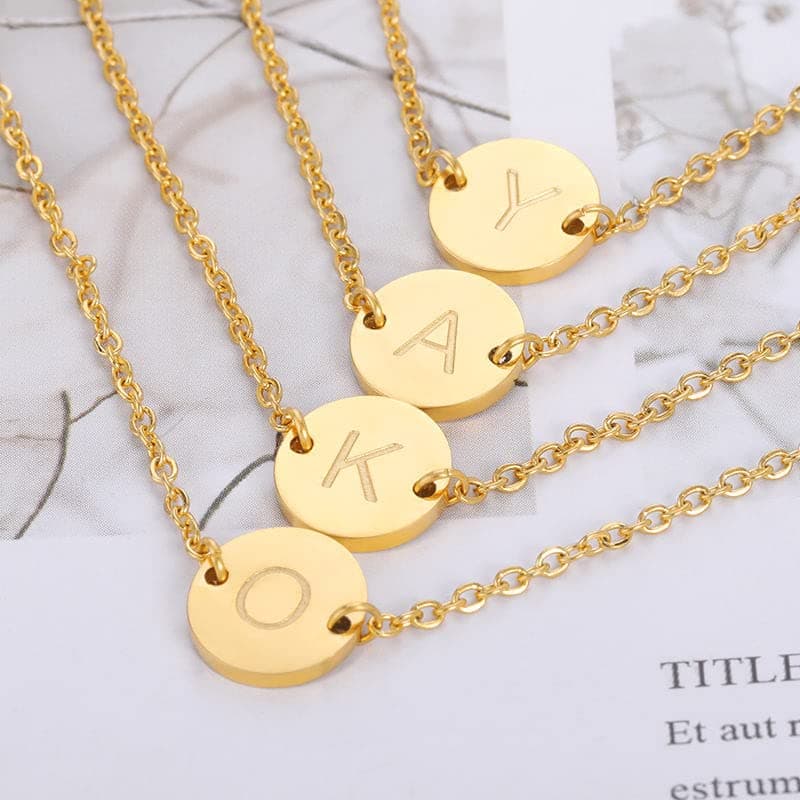 Trimic 18K Gold Plated Stainless Steel Dainty Coin Disc Initial Bracelet Personalized Name Bracelet