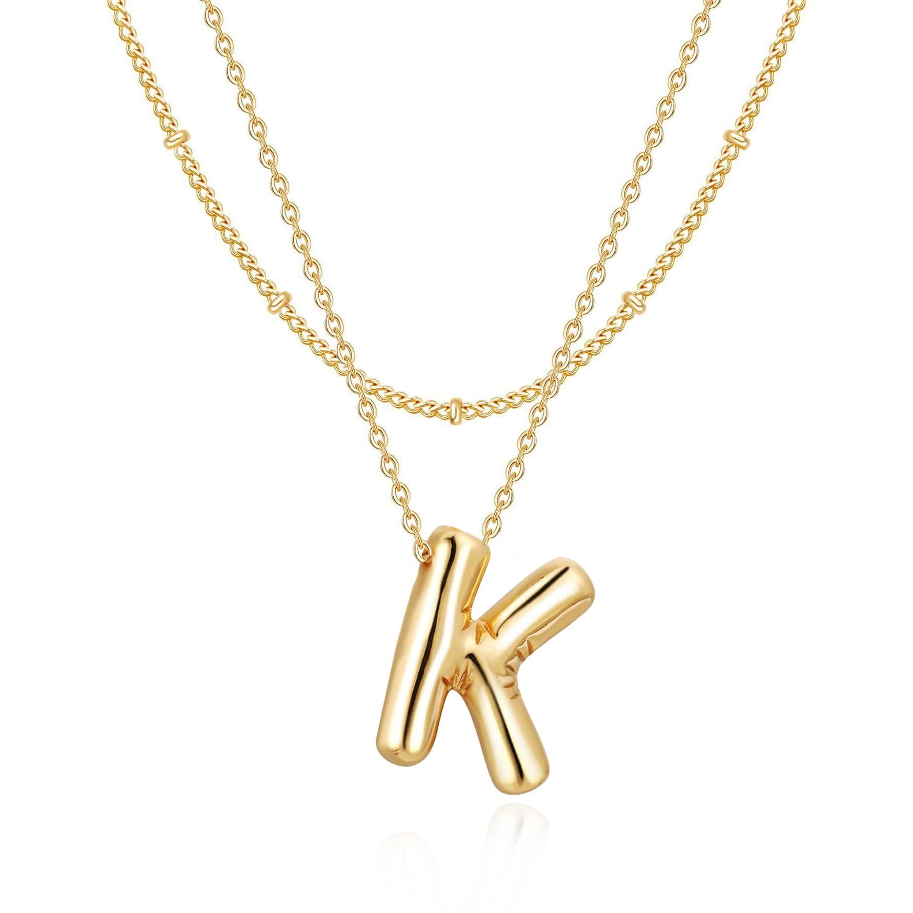 NateBur 14K Gold Layered Balloon Initial A-Z Choker Necklace, Personalized Birthday Gift for Women