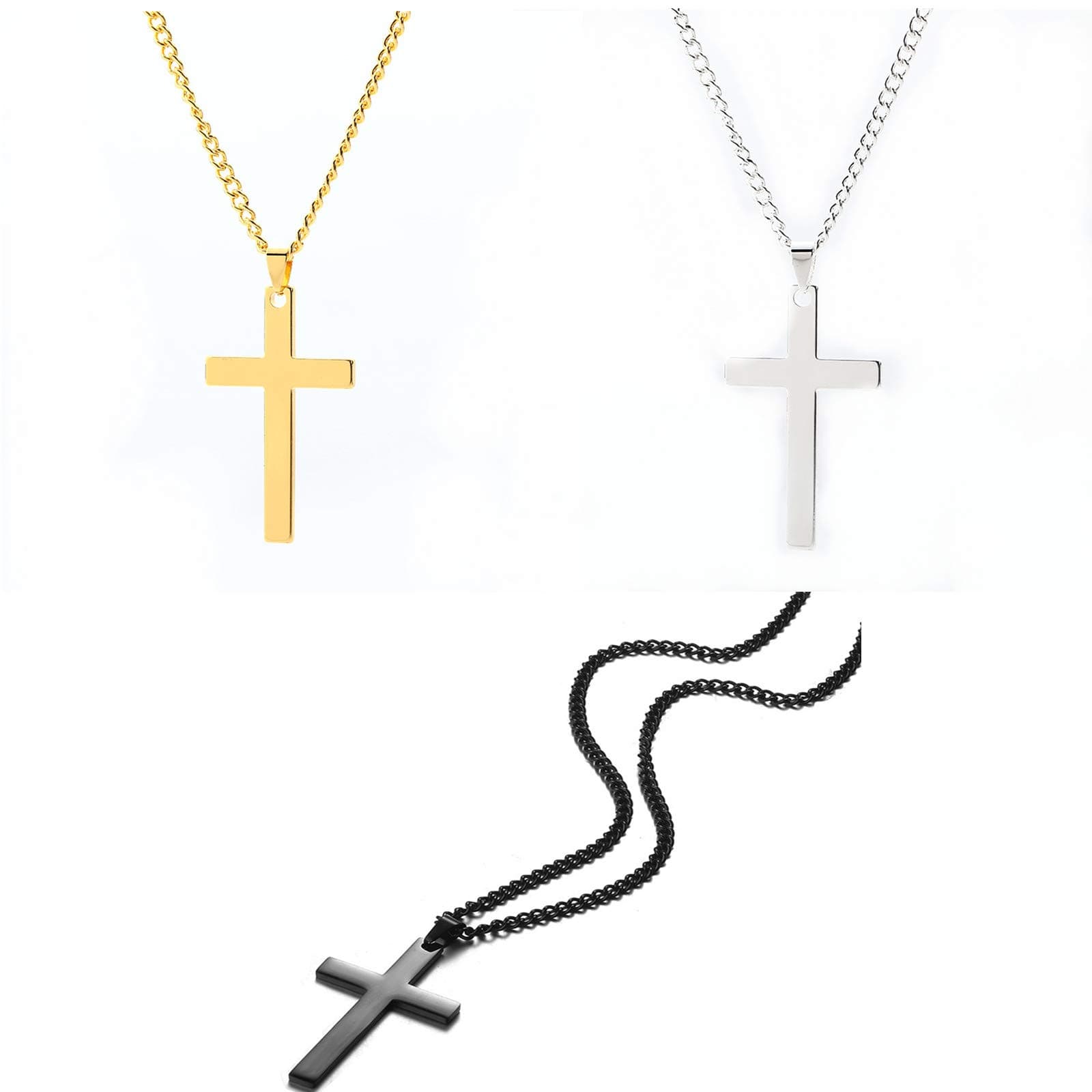 Stainless Steel Religious Cross Pendant Necklace Black Silver Gold Polished Chain Jewelry Gift for Women Men